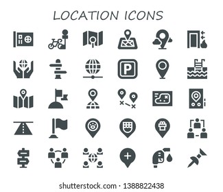 location icon set. 30 filled location icons.  Simple modern icons about  - Card, Parking, Map, Location pin, Placeholder, Exit, Worldwide, Direction, Swimming pool, Flag, Destination