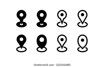 conjunto de iconos de ubicación. símbolo de dirección. vector de mapa. vectores de pin o de signo. colección de direcciones o ubicaciones. estilo plano - vector de stock.	