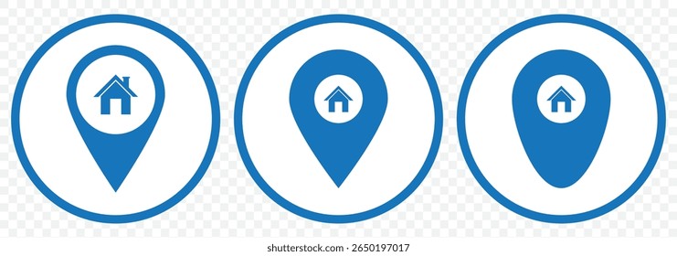 Conjunto de ícones de localização. Ícone plano azul conjunto de localização e pinos do mapa. Marcador de lugar do pino do mapa. Símbolo de ícone de ponteiro de local em estilo simples. Símbolo de posição. Coleção de sinais de ilustração de ponto. EPS 10.