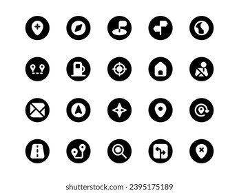 Location Icon Set Circular Flled Style. Online Map Material Icon Pack, Perfect for Websites, Landing Pages, Mobile Apps, and Presentations. Suitable for UI UX.