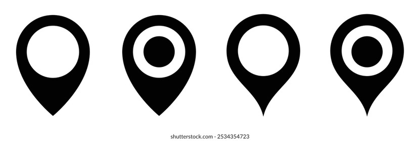 Location icon set. Collection of navigation marker. Map pointer icon symbol in flat style