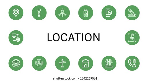 location icon set. Collection of Location, Signpost, Position, Gps, Compass, Marker, Worldwide, Business card, Ticket office, Network icons