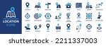 Location icon set. Containing map, map pin, gps, destination, directions, distance, place, navigation and address icons. Solid icons vector collection.