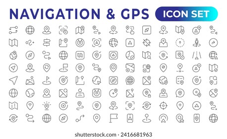Location icon set. Containing map, map pin, gps, destination, directions, distance, place, navigation and address icons. Solid icons vector collection.
