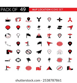 Location icon set. Containing map, map pin, gps, destination, directions, distance, place, navigation and address icons. Solid icons vector collection.