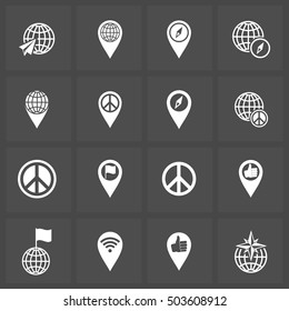 Location icon set. Design elements collection. Vector logo with a globe and the location.