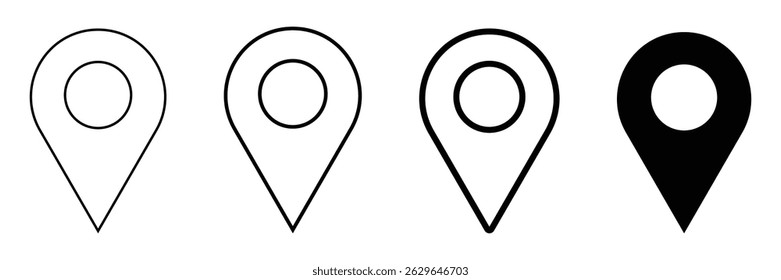Ícone de localização definido em diferentes estilos ilustração vetorial para mapas digitais aplicativos interface ponteiro navegação viagem marcador símbolo gráfico.