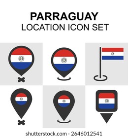 Location icon set featuring the national flag of Paraguay. Ideal for South American themes and geographic infographics.