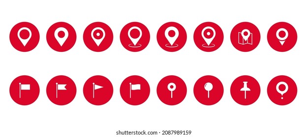 Conjunto de iconos de ubicación, colección plana de vector de mapa GPS, conjunto de pines de mapa