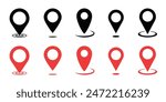 Location icon set. Flat icon set of location and map pins. Map pin place marker. Location pointer icon symbol in flat style. Position symbol. Point illustration sign collection.