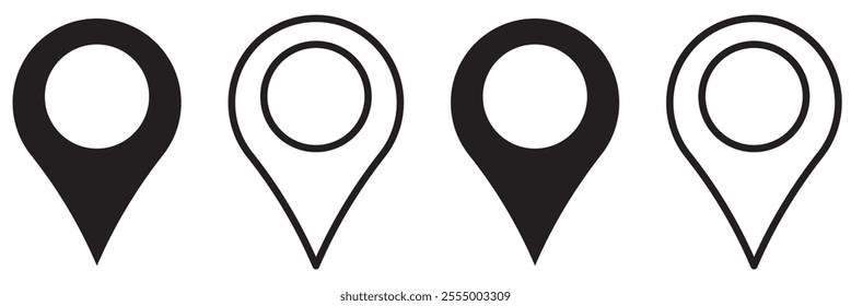 Location icon set. Flat icon set of location and map pins. Map pin place marker. Location pointer icon symbol in flat style. Position symbol. Point illustration sign collection.