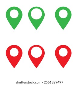 Location icon set. Flat icon set of location and map pins. Map pin place marker. Location pointer icon symbol in flat style. Position symbol. Point illustration sign collection.