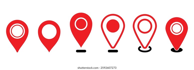 Location icon set. Flat icon set of location or map pin icon. Red map pin place marker set. Location pointer icon sign symbol. Vector illustration.