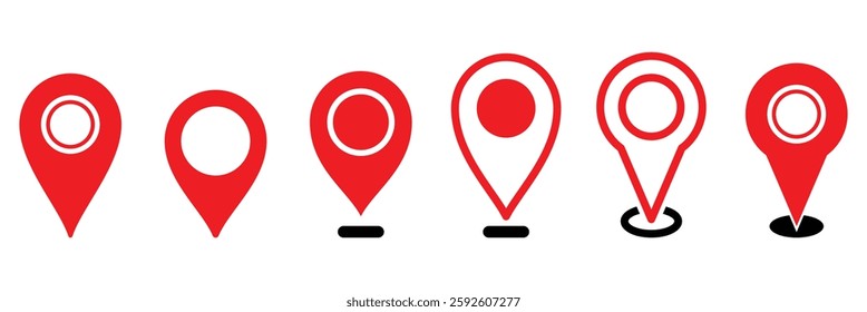 Location icon set. Flat icon set of location or map pin icon. Red map pin place marker set. Location pointer icon sign symbol. Vector illustration.