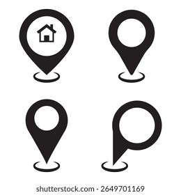 Location icon set. Flat icon set of location and map pins. Map pin place marker. Location pointer icon symbol in flat style. Position symbol. Point illustration sign collection.