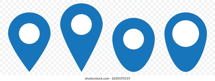 Location icon set. Flat icon set of location and map pins. Map pin place marker. Location pointer icon symbol in flat style. Position symbol. Point illustration sign collection on Transparent. EPS 10.
