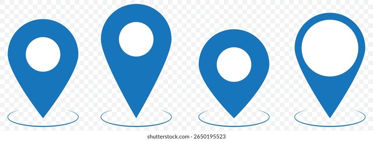 Location icon set. Flat icon set of location and map pins. Map pin place marker. Location pointer icon symbol in flat style. Position symbol. Point illustration sign collection on Transparent. EPS 10.