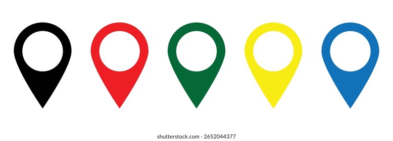 Location icon set. Flat icon set of location and map pins. Map pin place marker. Location pointer icon symbol in flat style. Position symbol. Point illustration sign collection. Map pin icon set. 