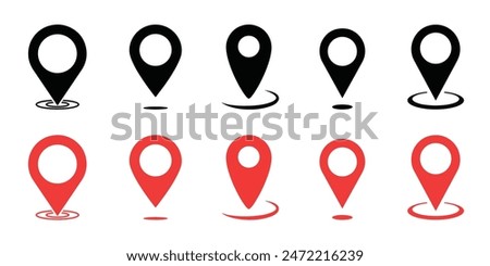 Location icon set. Flat icon set of location and map pins. Map pin place marker. Location pointer icon symbol in flat style. Position symbol. Point illustration sign collection.