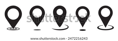 Location icon set. Flat icon set of location and map pins. Map pin place marker. Location pointer icon symbol in flat style. Position symbol. Point illustration sign collection.