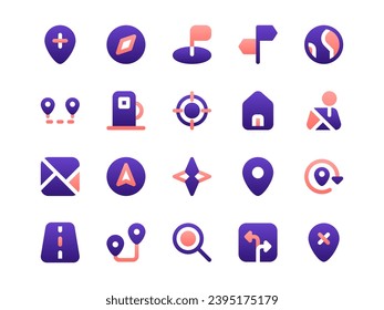 Location Icon Set Gradient Two-Tone Stil. Online Map Material Icon Pack, perfekt für Websites, Landing Pages, Mobile Apps und Präsentationen. Geeignet für UI UX.