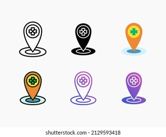 Location icon set with line, outline, flat, filled, glyph, color, gradient. Editable stroke and pixel perfect. Can be used for digital product, presentation, print design and more.