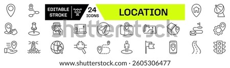 Location icon set. Linear style. Editable Stroke.