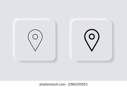 Positionssymbole gesetzt, Pin-Platzierungsmarkierung zuordnen. Symbol für den Zeiger-Standort im flachen Stil. Pin-Zeilensymbol, Navigationszeichen. Druckluftknöpfe. pneumorischer Stil