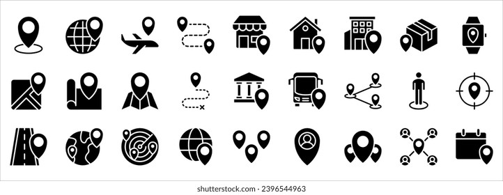 Location icon set. map pin, gps, navigation and address icons. vector illustration on white background