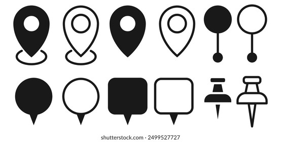 Standort-Symbolsatz, Platzierungsmarkierung für Kartenpins. Positionszeiger-Symbol im flachen Stil, Navigationszeichen