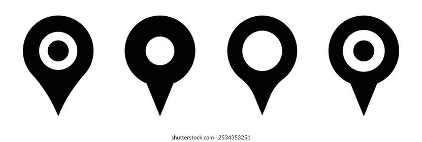 Conjunto de iconos de Locación. Marcador de pin de mapa. Símbolo de icono de puntero de Locación en estilo plano.