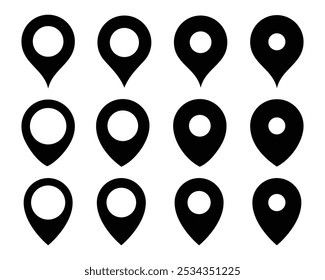 Standort-Symbolsatz. Position und Kartenpins. Kartenmarkierung. Symbol für Positionszeiger im flachen Stil. Vektorgrafik