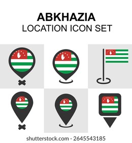 Ícone de localização definido com pinos de mapa e elementos de bandeira da Abecásia. Ideal para mapas, aplicativos de viagem e visuais geográficos.