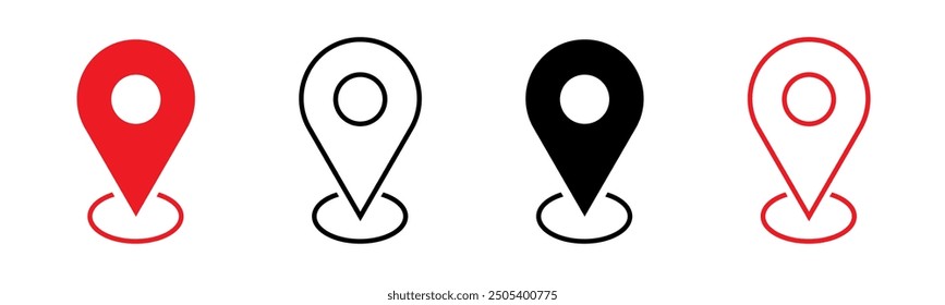 location icon set map pointer pin sign symbol red black outline destination icon place address navigation locator sign vector illustration