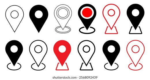 location icon set map pointer pin sign symbol red black outline destination icon place address navigation locator sign