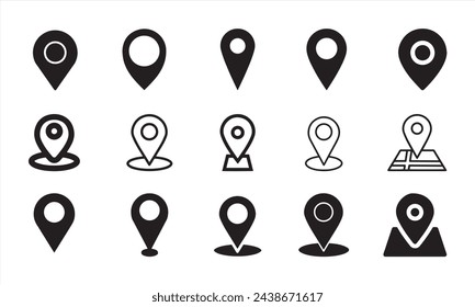 Location icon set. Set of map pointers. Destination icon. Place position vector symbol. Gps map pin line icon. Navigation pointer pin sign for apps and websites.