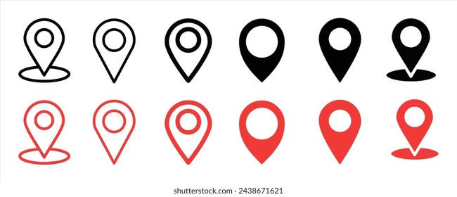 Location icon set. Set of map pointers. Destination icon. Place position vector symbol. Gps map pin line icon. Navigation pointer pin sign for apps and websites.