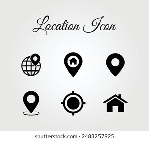 Location icon set on white background. Location, navigator, pointer, pin, GPS, place, position, address symbol sheet. Design element for flyer, brochure, app, logo, UI, website. Infographic.