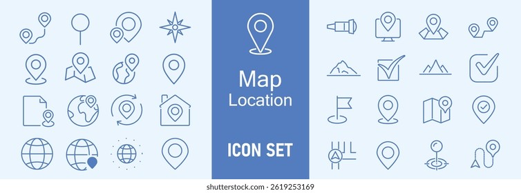 Conjunto de ícones de localização. ícone de pino de localização. ícone de pino de mapa. símbolo de ícone de ponteiro de localização em estilo plano