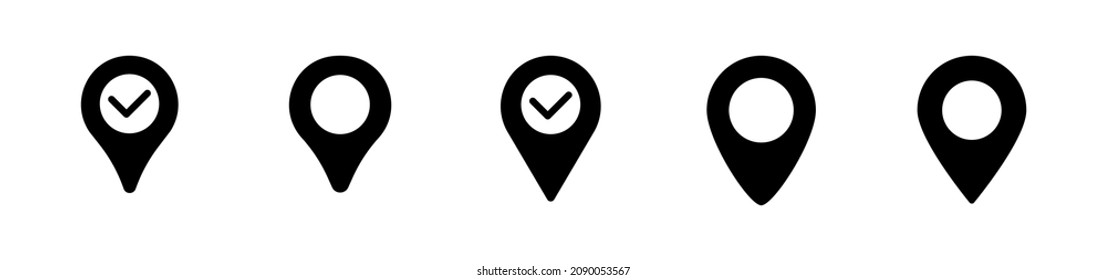 location icon set. Location pin for maps and navigation apps, red geolocation markers, placemark icons, cartography and traveller interest symbols