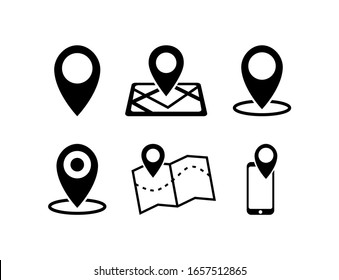 Location icon set. Pin signs Isolated on white background. Navigation map simbol in flat style. Simple abstract place icon in black. Vector illustration for graphic design, logo, Web, UI, mobile app.