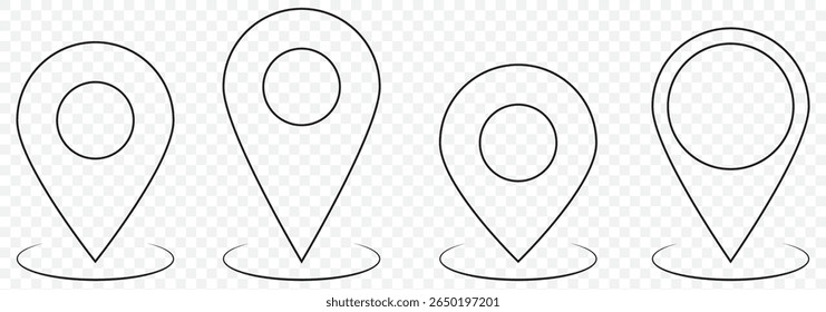 Location icon set. Place position vector symbol. GPS map pin line icon. Navigation pointer pin sign for apps and websites on Transparent Background. EPS 10.
