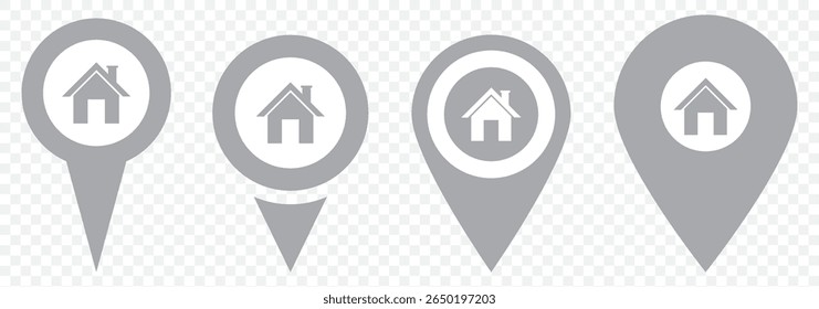 Conjunto de ícones de localização. Símbolo do vetor de posição de local. Ícone de linha de pin do mapa GPS. Sinal de pin do ponteiro de navegação para aplicativos e sites em Plano de Fundo Transparente. EPS 10.