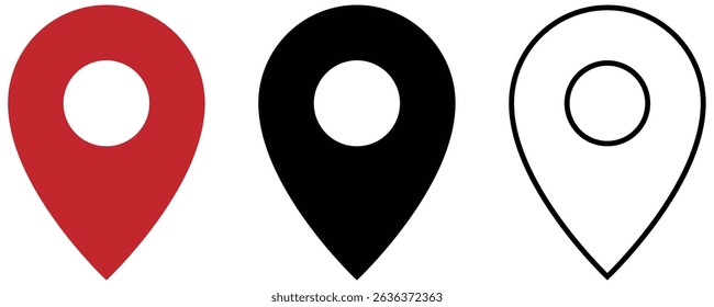 Location icon set. Location pointer vector icon fill and stroke with white background. Location pin icon, location, vector, symbols.