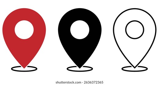 Location icon set. Location pointer vector icon fill and stroke with white background. Location pin icon, location, vector, symbols.