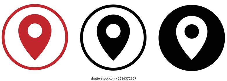 Location icon set. Location pointer vector icon fill and stroke with white background. Location pin icon, location, vector, symbols.