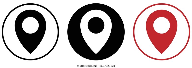 Location icon set. Location pointer vector icon fill and stroke with white background. Location pin icon, location, vector, symbols.