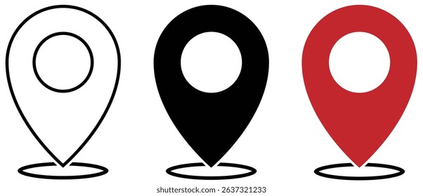 Location icon set. Location pointer vector icon fill and stroke with white background. Location pin icon, location, vector, symbols.