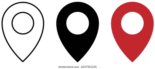 Location icon set. Location pointer vector icon fill and stroke with white background. Location pin icon, location, vector, symbols.