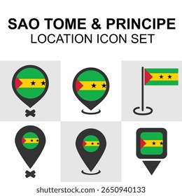 Location icon set representing the African island nation São Tomé and Príncipe, ideal for travel and geographic visuals.